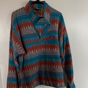 Patagonia Teal and Rust Patterned Fleece